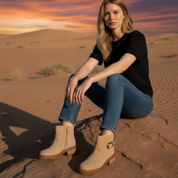 Sofft Shoes - Sofft Jenine Women's 6 Brown Suede Pull-On Zip Casual Chunky Ankle Bootie Shoes